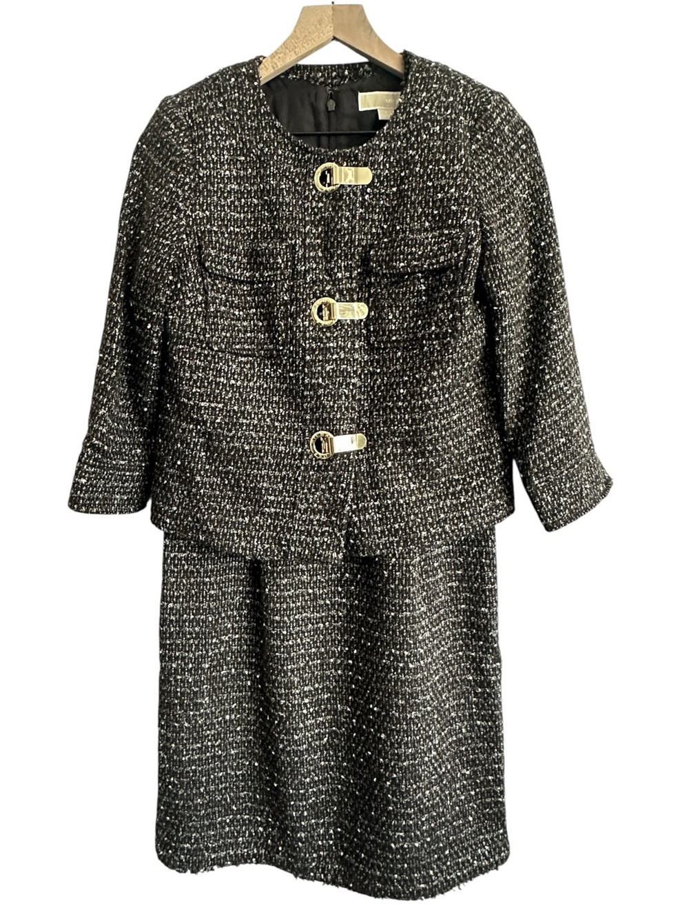 Michael Kors Tweed Sheath Dress and Blazer Jacket 8 Brown Small Classic Suit